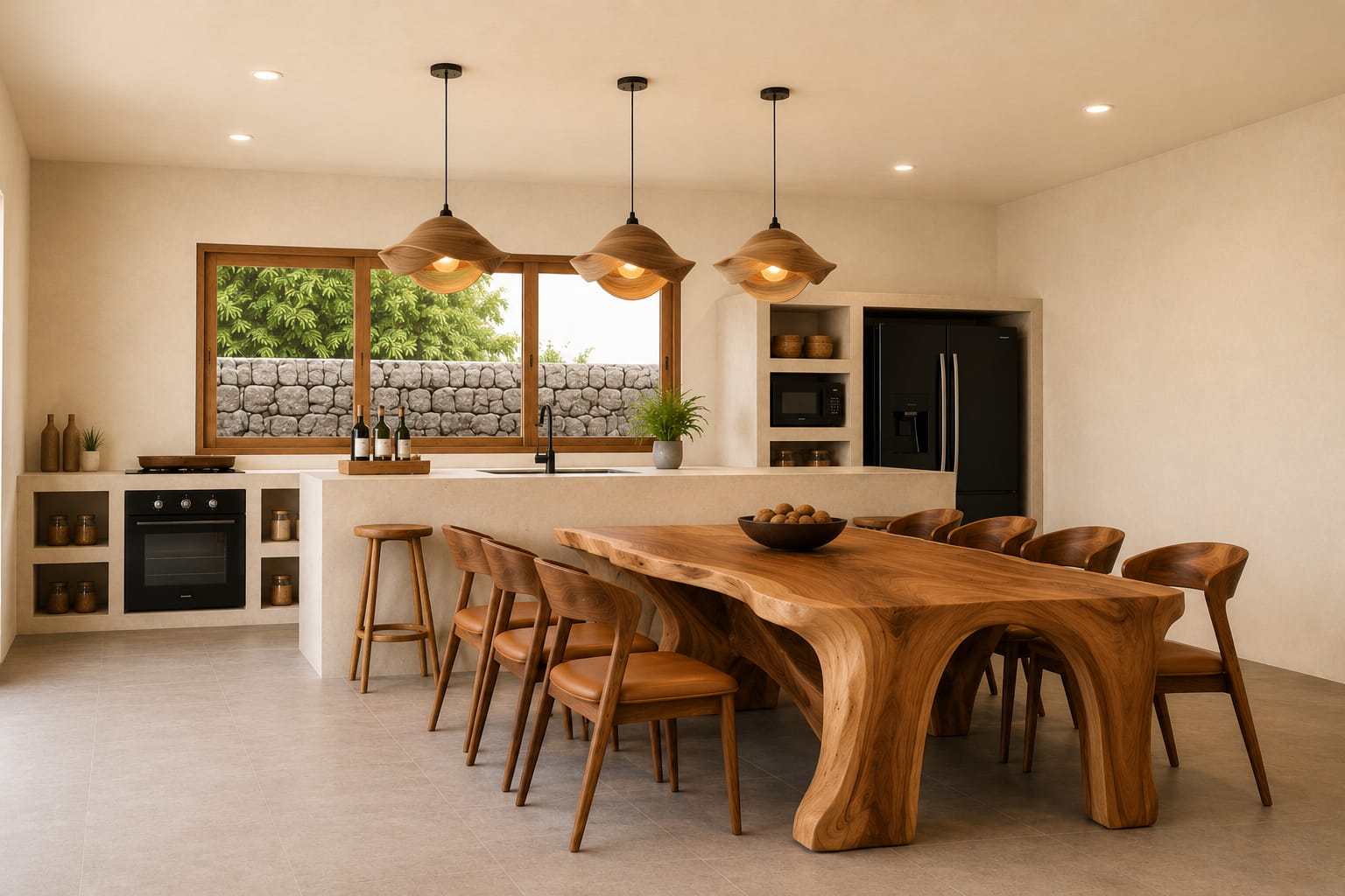 Dining room at The Lontar villa, ideal for groups and surf stays in Rote Island